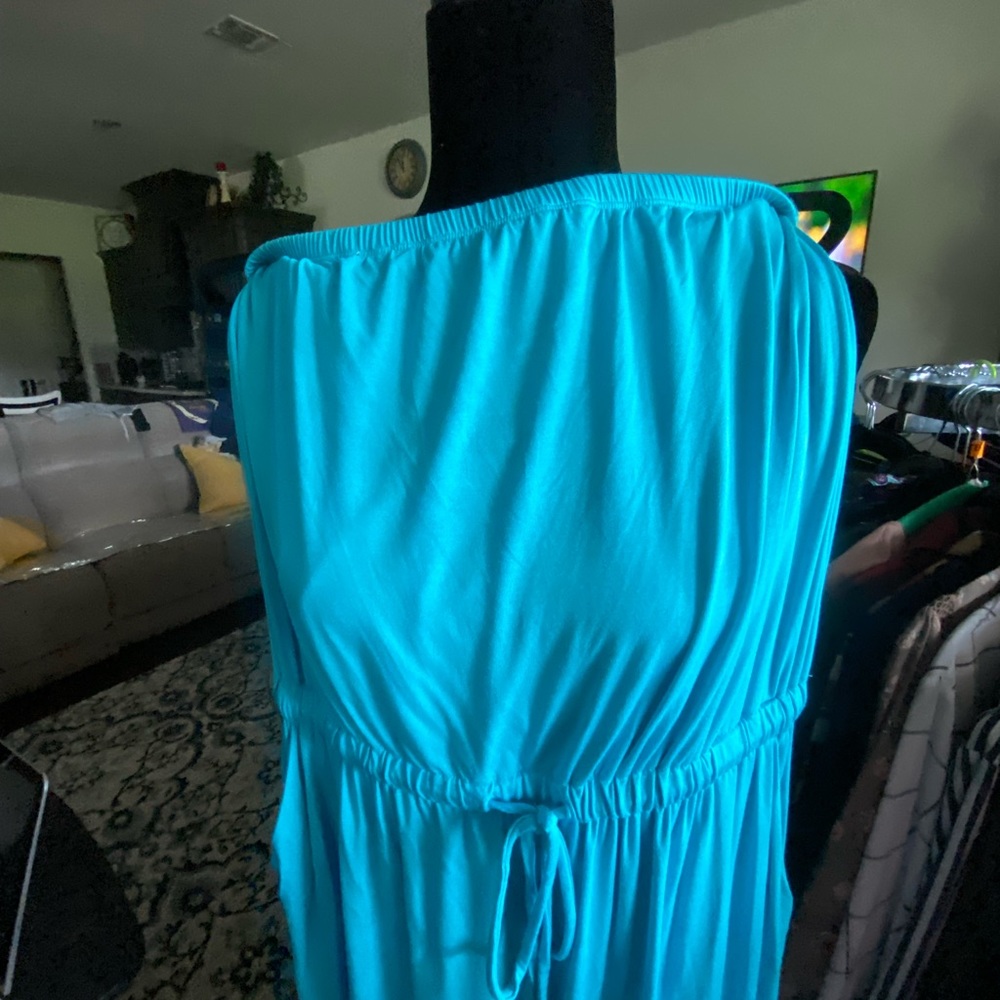 Strapless aqua maxi dress with pockets size M